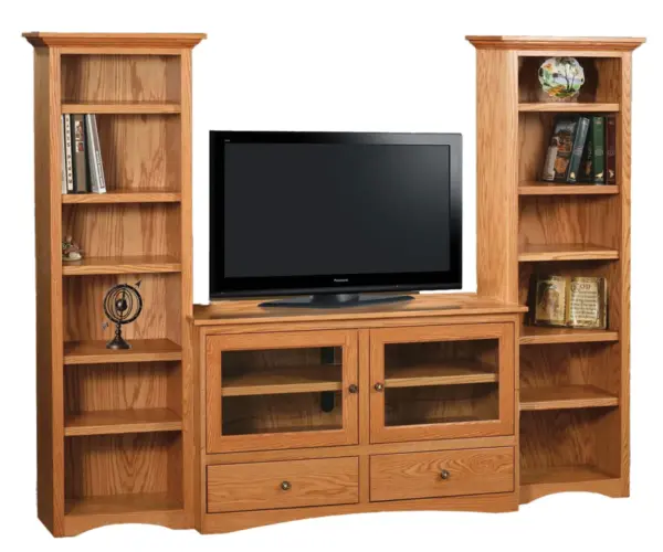 Flat Wall TV Stand with Twin Tower Bookcases
